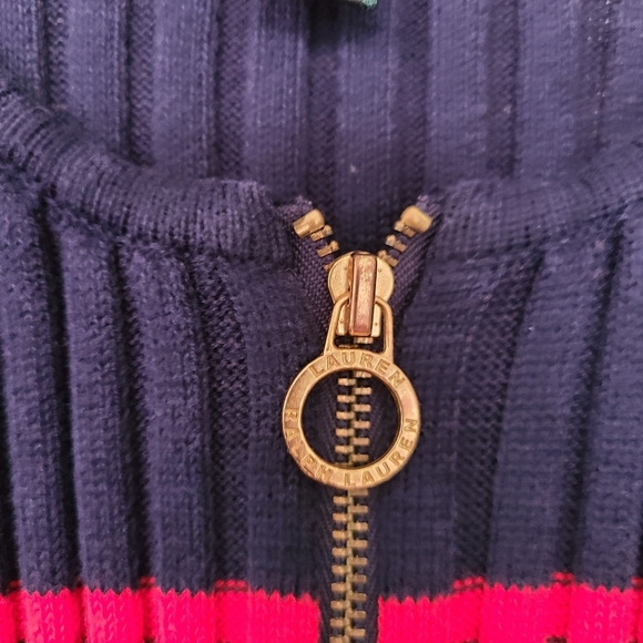 Lauren Ralph Lauren Striped Zip Up Sweater Large - Picture 3 of 6